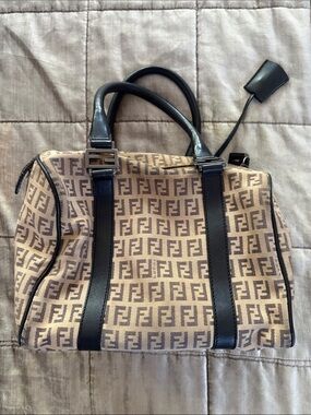 Fendi Beige and Black Zucca Monogram Satchel